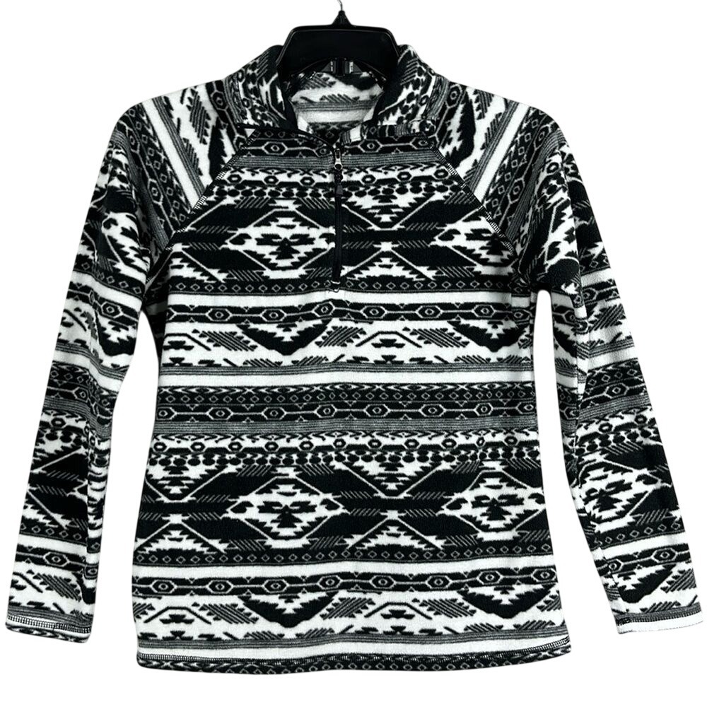 Eddie Bauer 1/4 Zip Pullover Fleece Womens Size Small Black & White Long Sleeve